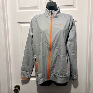 Puma Windbreaker Jacket sportwear Large Women Zip Gray Orange ultra dry sport